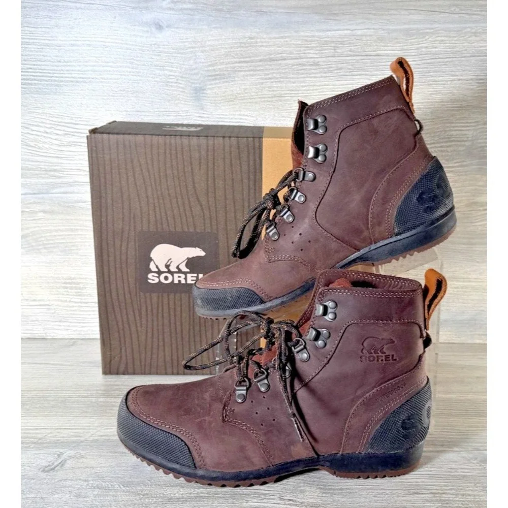 Sorel Ankeny NM2100-256 Mens 9 Waterproof Leather Mid Hiker Ankle Boots Brown